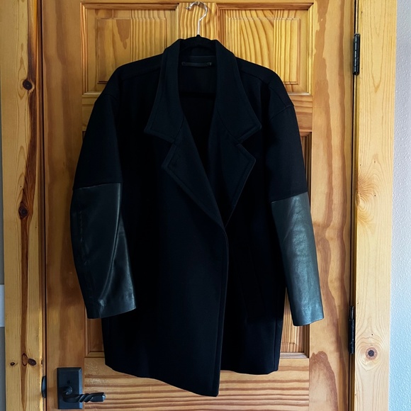 ALLSAINTS Meade Lea Wool and Leather Jacket Coat 4 - Picture 2 of 4